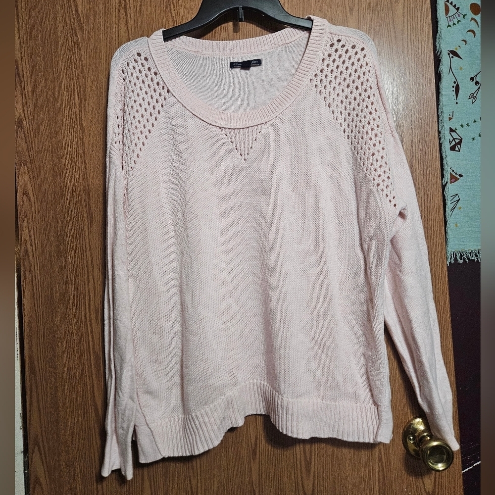 American Eagle Soft Pink Sweater Classy Chic Knit Cut Outs Size XL!